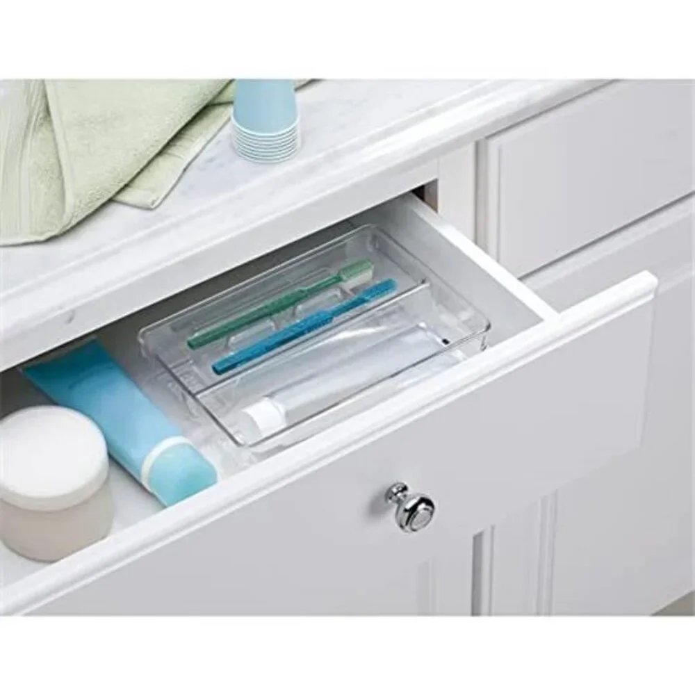 Clear Plastic Toothbrush Holder Organizer Bathroom Drawer Toothpaste Storage Bin